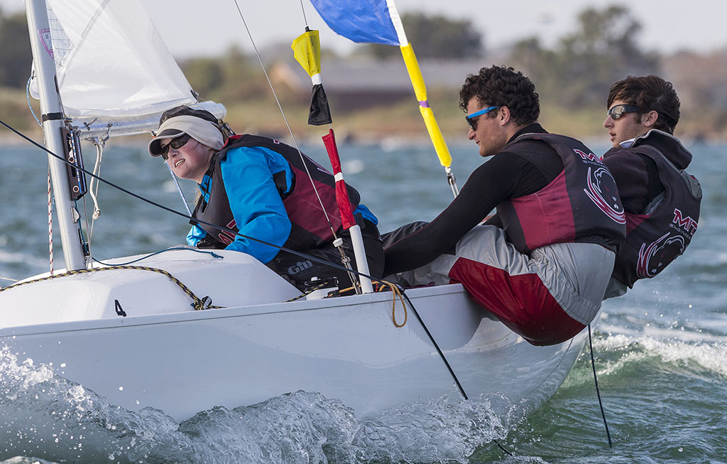 David Larson skippers the MIT team during the 2013 New England Match Racing Championship.